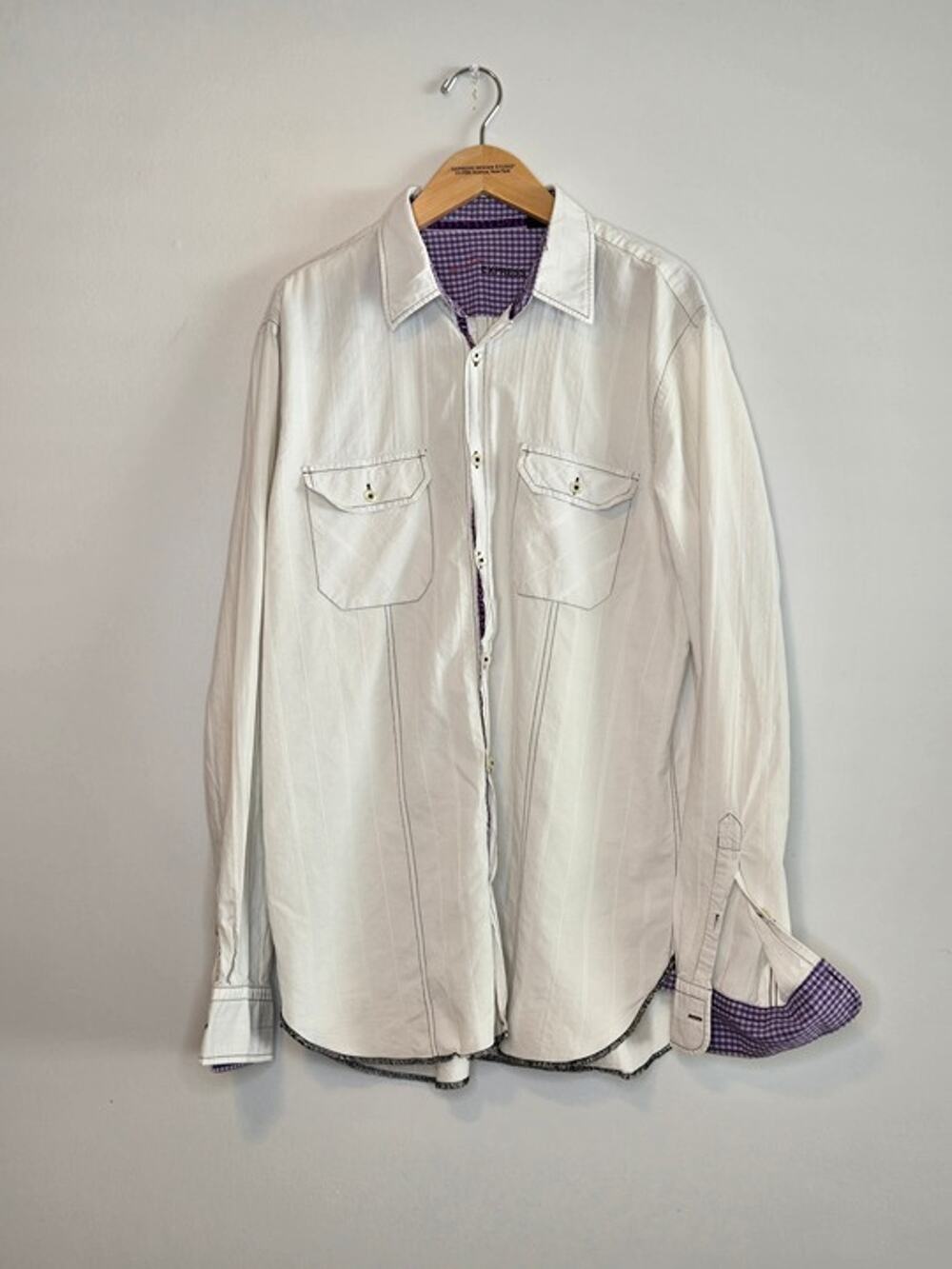 Express Men's Button-Up Shirt Size L Purple Plaid Contrast Trim